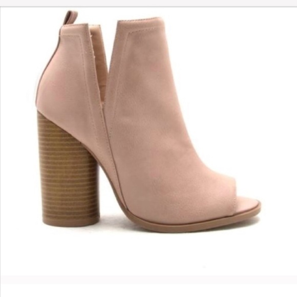 Shoes - SOLD Vegan Leather Nude Peep Toe Bootie Size 6